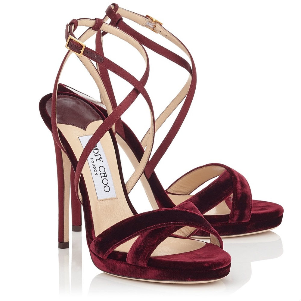 ♦️SOLD♦️Jimmy Choo 120 Lola Bordeaux Velvet Sandal EU39/US8